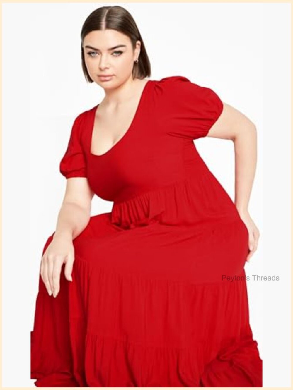 Plus Size Midi Dress, Tie-Back Detail, Elastic Cuffs - Picture 3 of 6